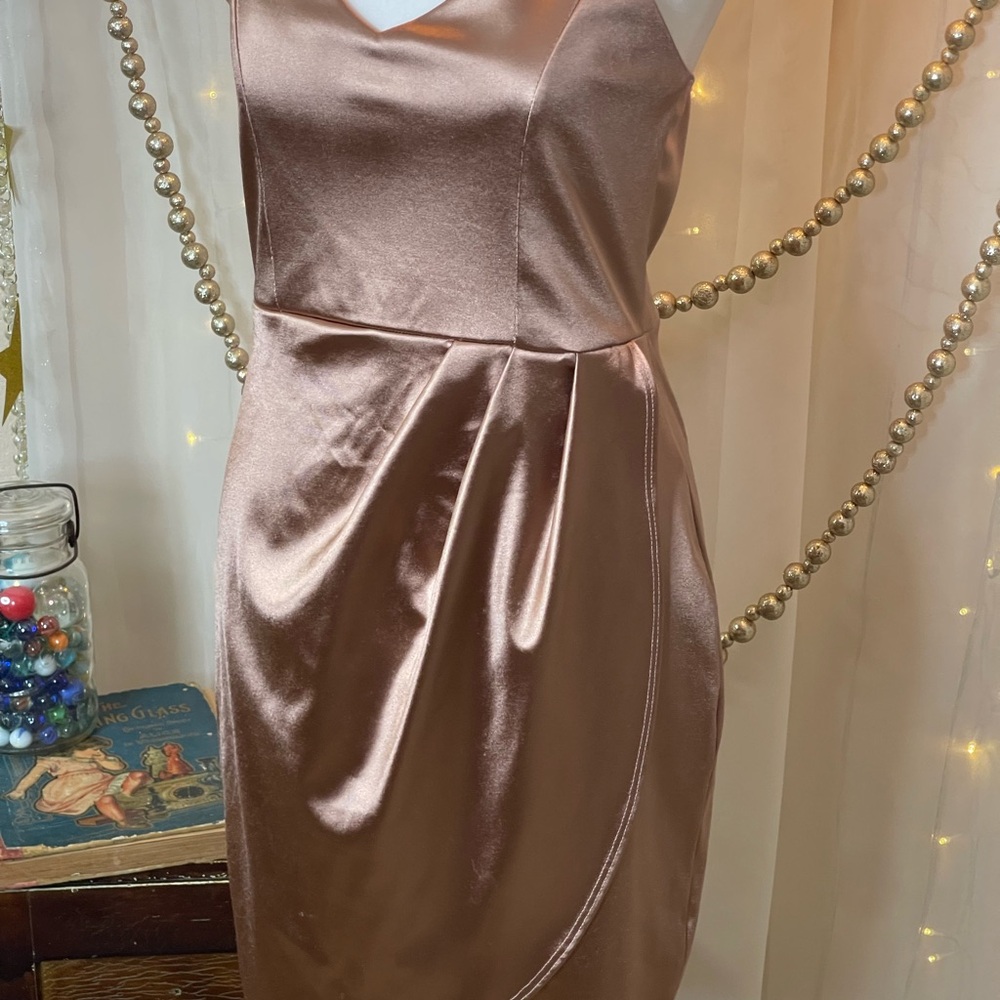 Lulu's Rose Gold Satin Prom Dress - Picture 4 of 5